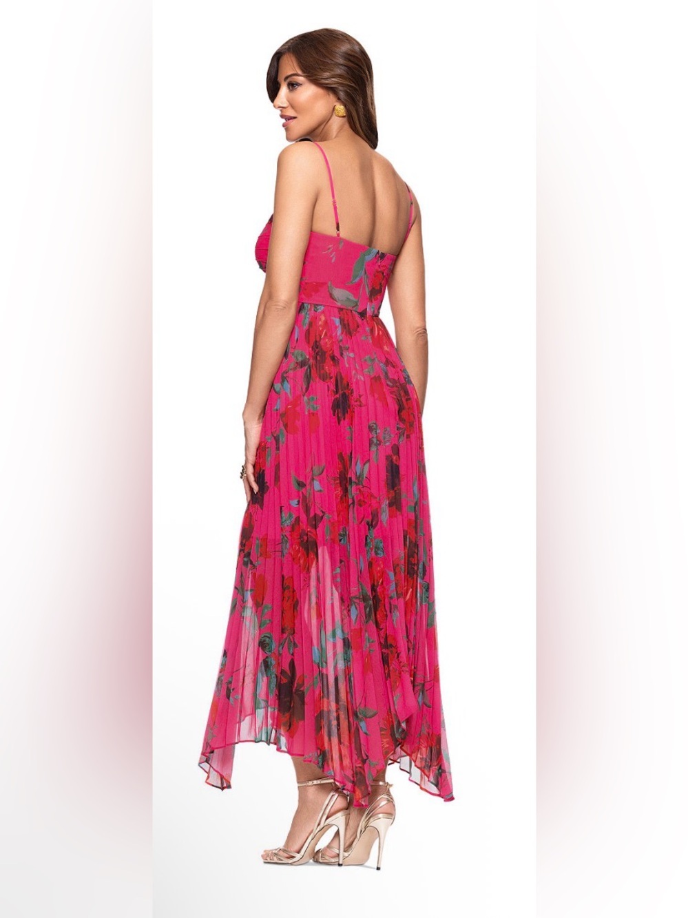 Xscape Pink Floral Sweetheart Neckline pleated. Size 12. NWT. - Picture 4 of 6